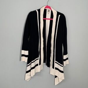 Anne Klein Black White Striped Open‎ Front Draped Cardigan Sweater Womens Large